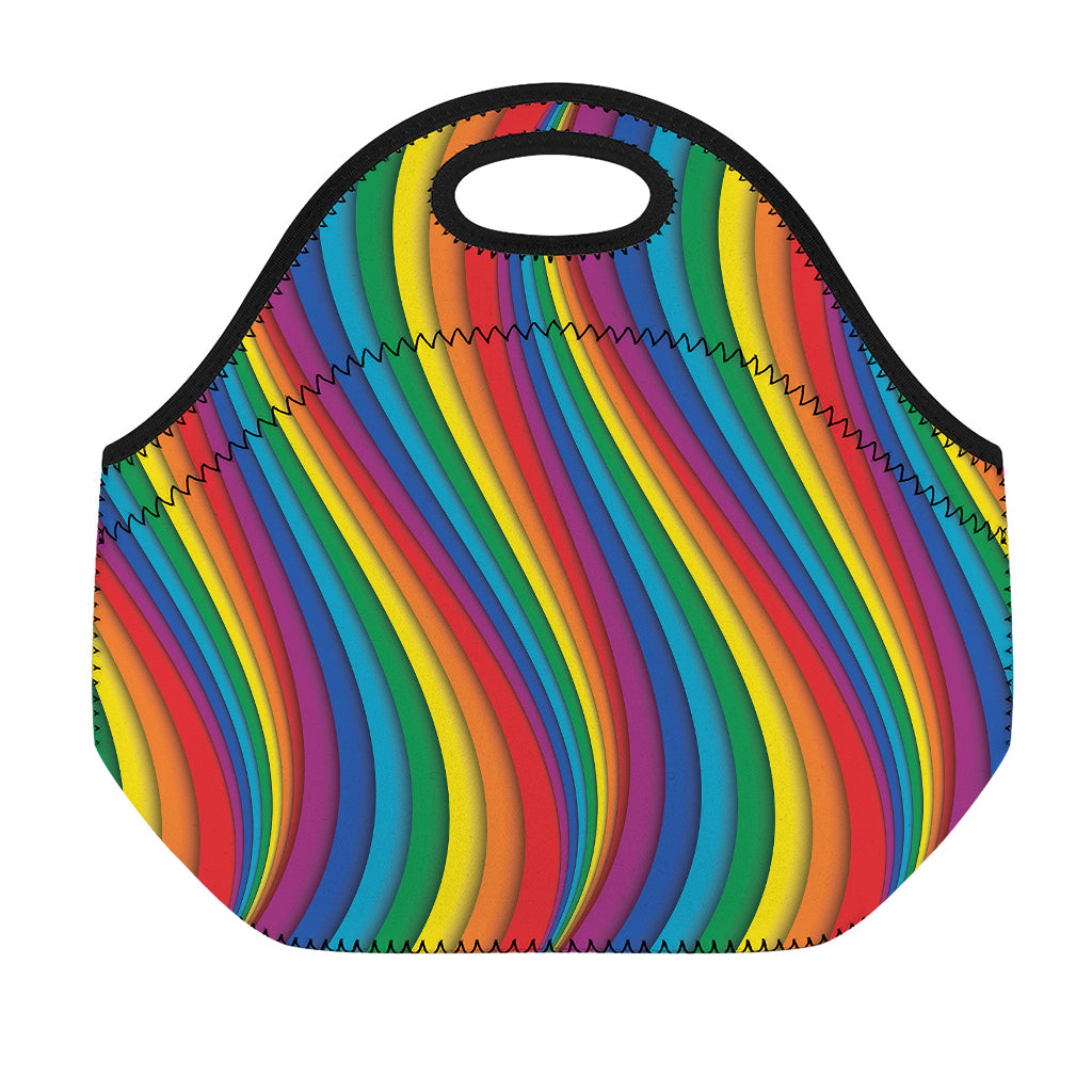 Curved Rainbow Pattern Print Neoprene Lunch Bag