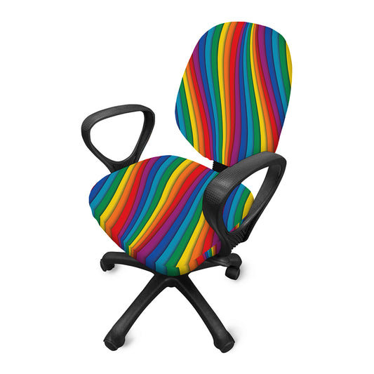 Curved Rainbow Pattern Print Office Chair Cover
