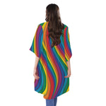 Curved Rainbow Pattern Print Open Front Beach Cover Up