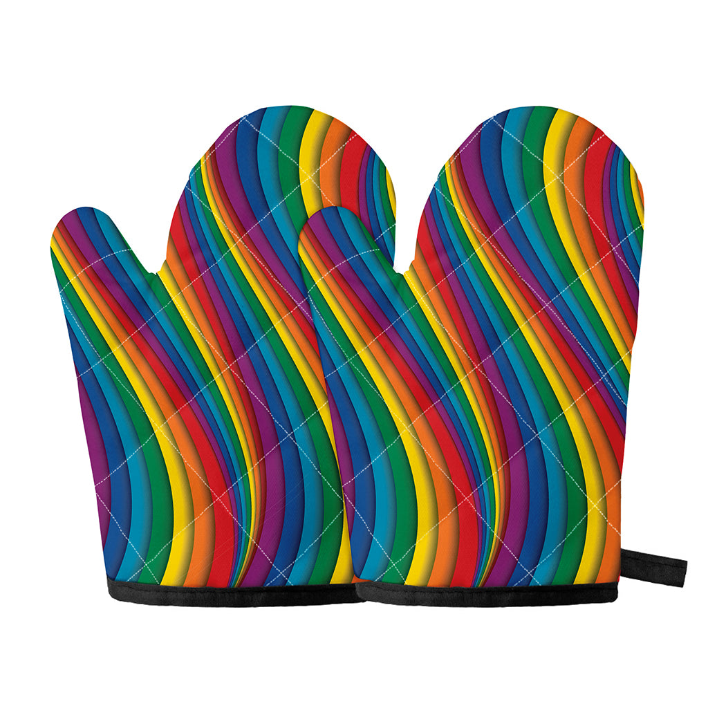 Curved Rainbow Pattern Print Oven Mitts
