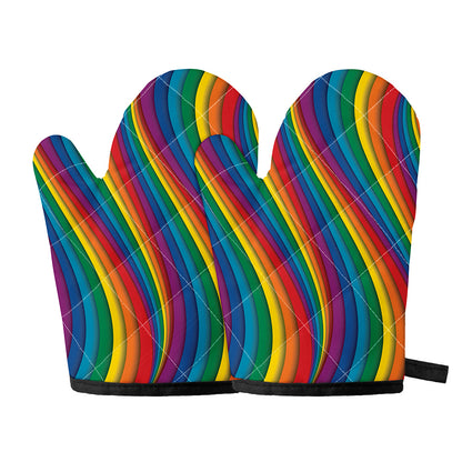 Curved Rainbow Pattern Print Oven Mitts