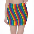 Curved Rainbow Pattern Print Pencil Mini Skirt