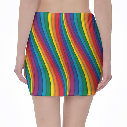 Curved Rainbow Pattern Print Pencil Mini Skirt