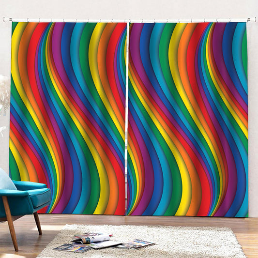 Curved Rainbow Pattern Print Pencil Pleat Curtains