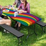 Curved Rainbow Pattern Print Picnic Table Cover