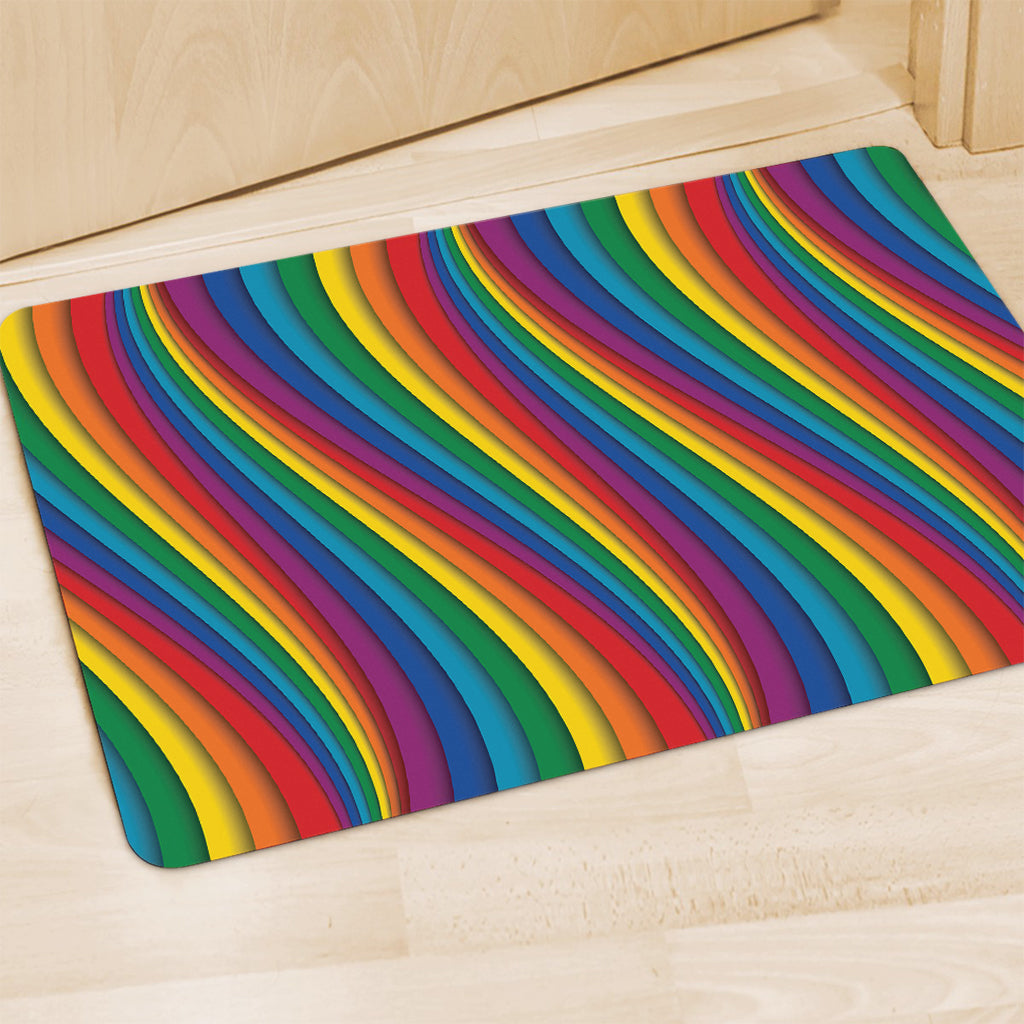 Curved Rainbow Pattern Print Polyester Doormat