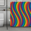 Curved Rainbow Pattern Print Polyester Shower Curtain