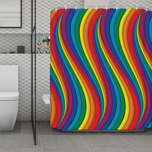 Curved Rainbow Pattern Print Polyester Shower Curtain