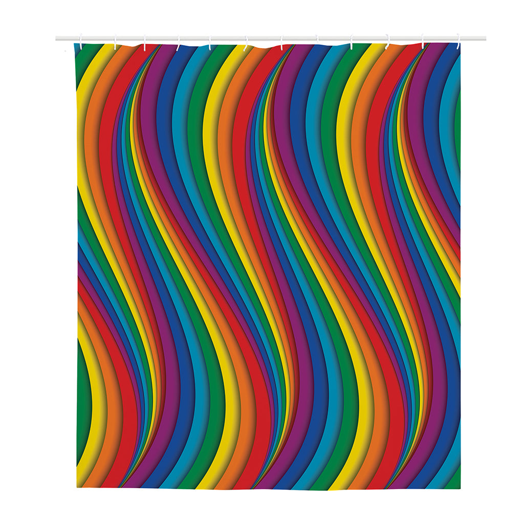 Curved Rainbow Pattern Print Polyester Shower Curtain