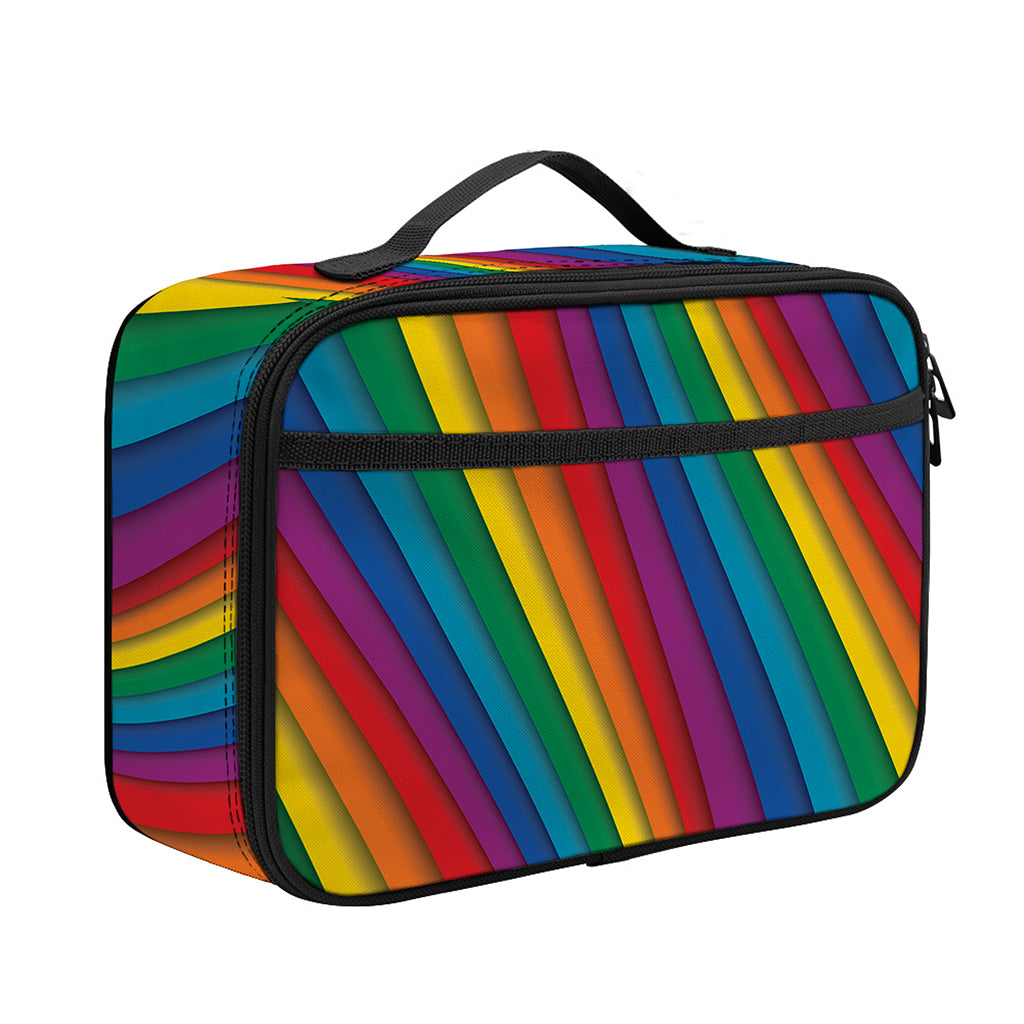 Curved Rainbow Pattern Print Portable Lunch Bag