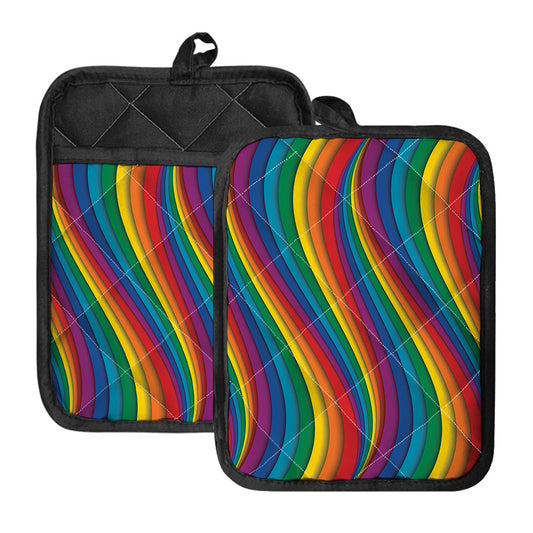 Curved Rainbow Pattern Print Pot Holders With Pocket