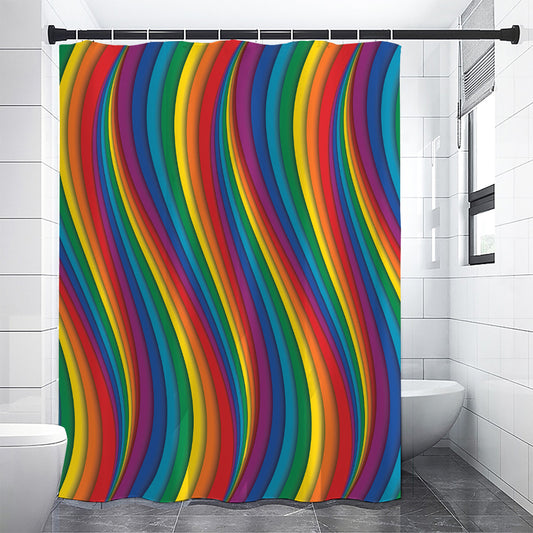 Curved Rainbow Pattern Print Premium Shower Curtain