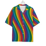 Curved Rainbow Pattern Print Rayon Hawaiian Shirt
