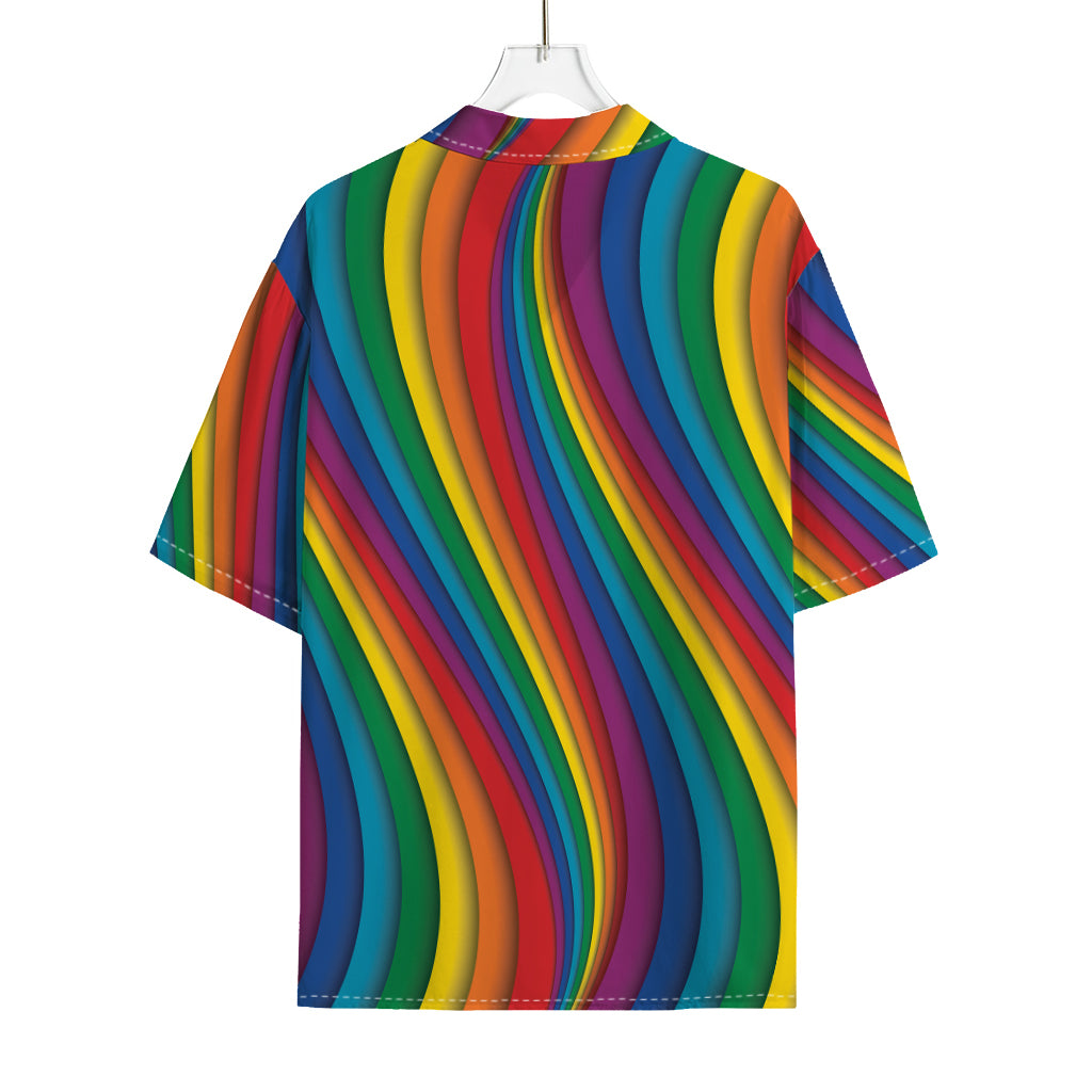Curved Rainbow Pattern Print Rayon Hawaiian Shirt