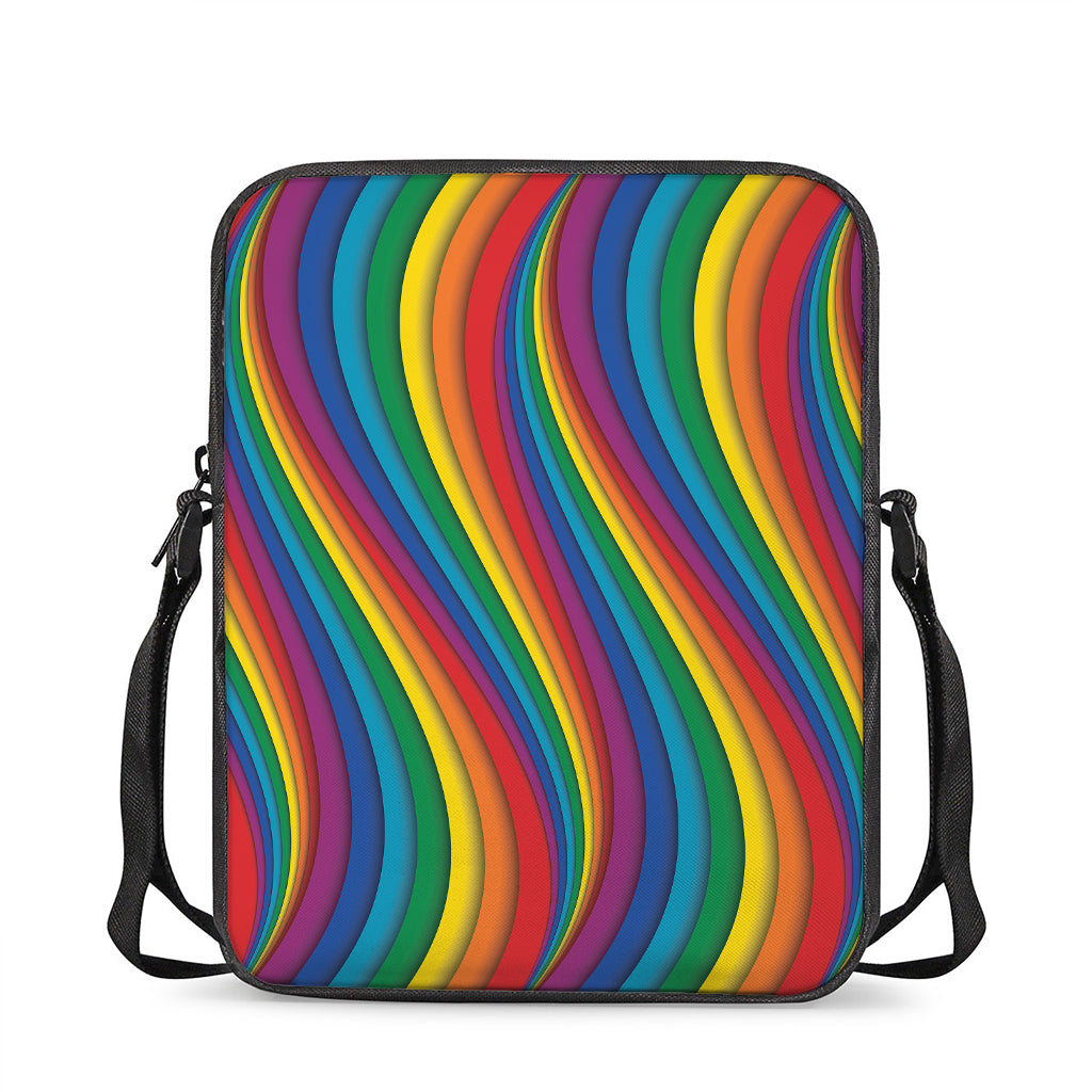 Curved Rainbow Pattern Print Rectangular Crossbody Bag