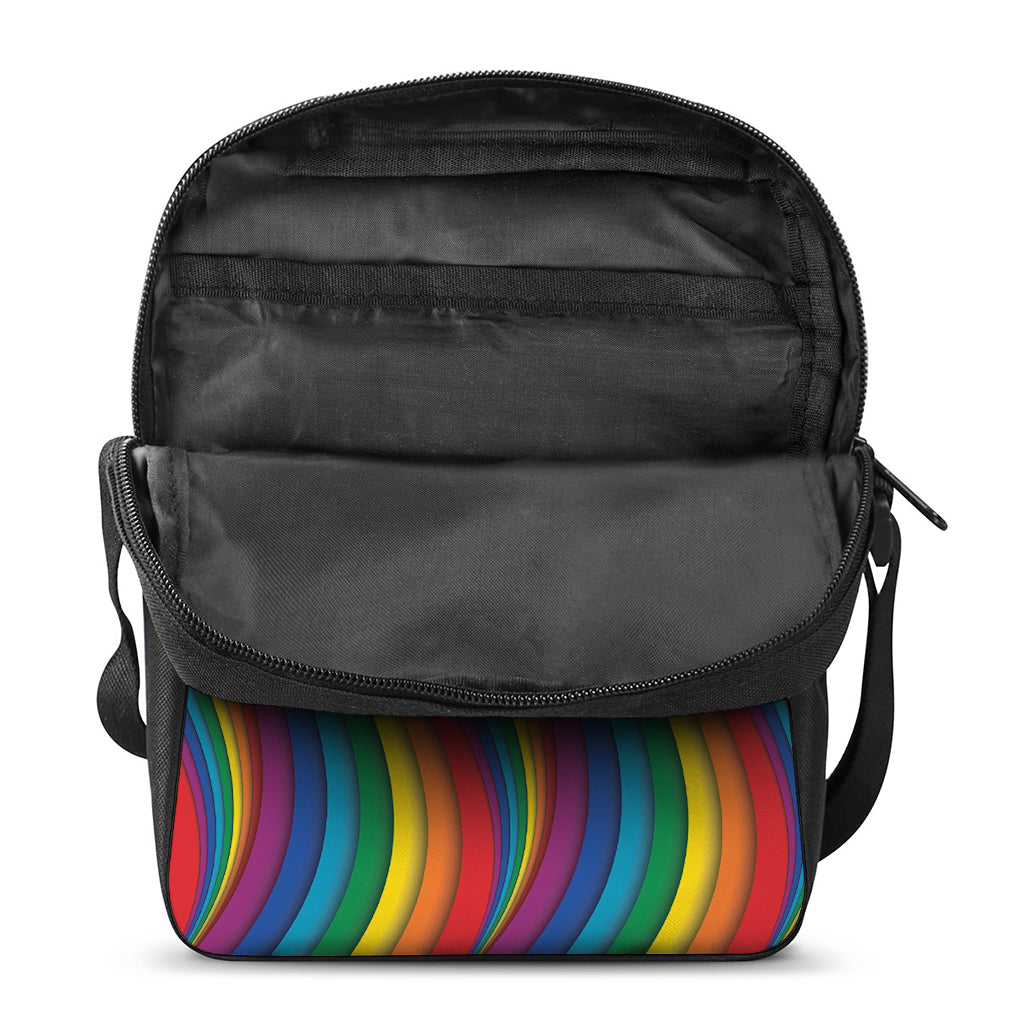 Curved Rainbow Pattern Print Rectangular Crossbody Bag