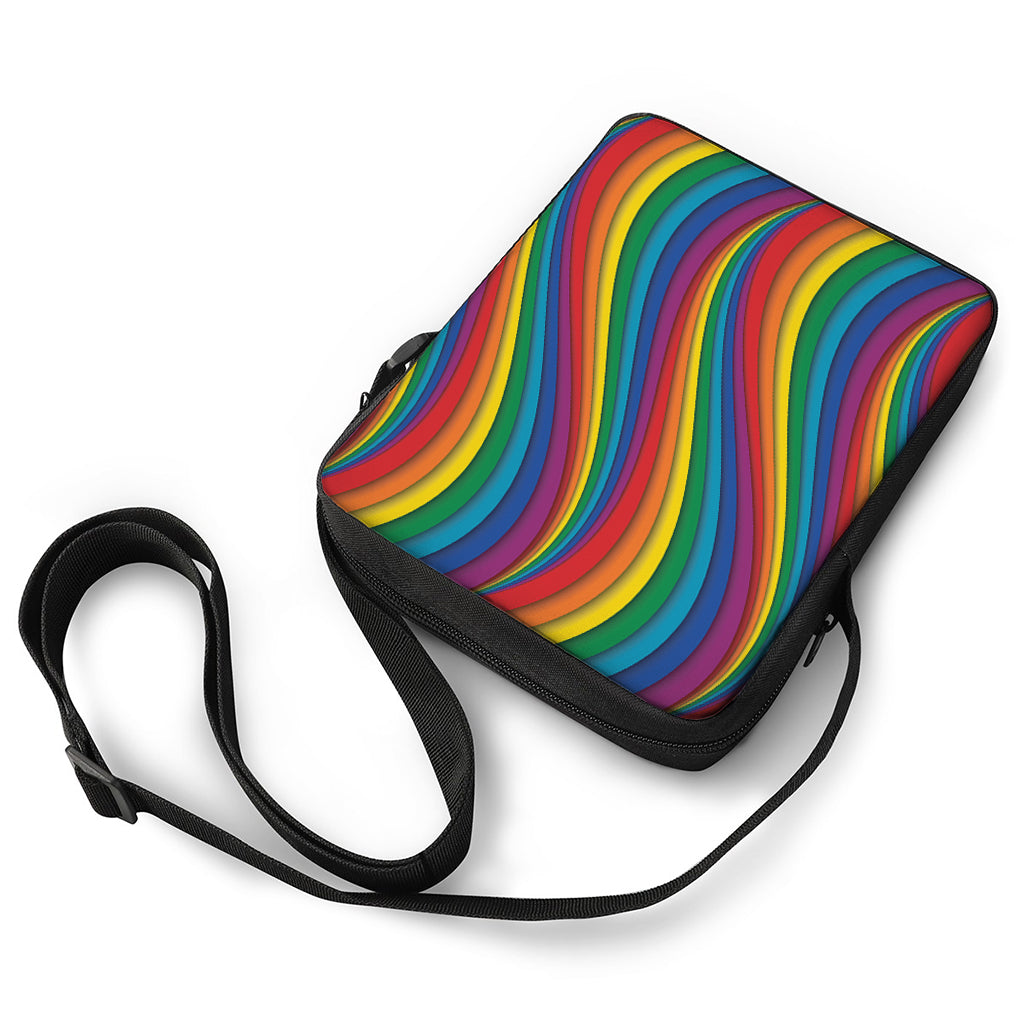 Curved Rainbow Pattern Print Rectangular Crossbody Bag