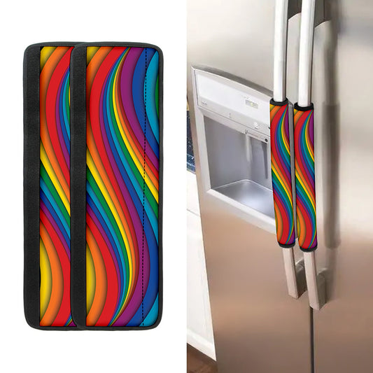 Curved Rainbow Pattern Print Refrigerator Handle Covers