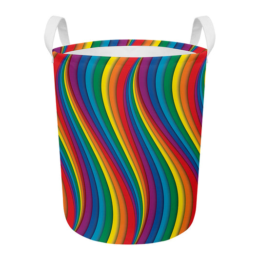 Curved Rainbow Pattern Print Round Laundry Basket