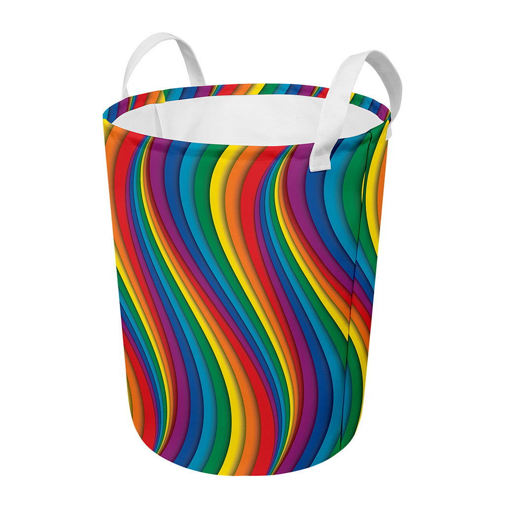 Curved Rainbow Pattern Print Round Laundry Basket