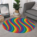 Curved Rainbow Pattern Print Round Rug