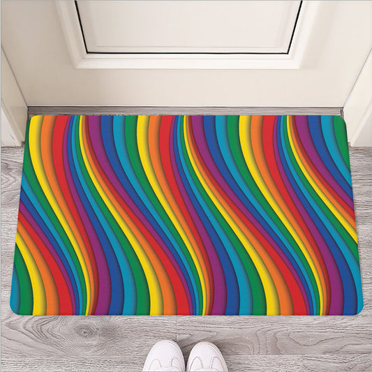 Curved Rainbow Pattern Print Rubber Doormat