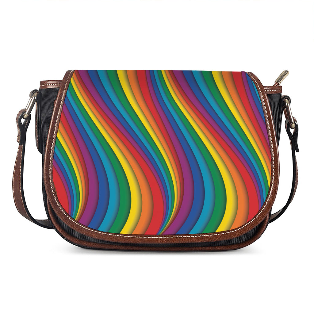 Curved Rainbow Pattern Print Saddle Bag