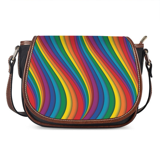 Curved Rainbow Pattern Print Saddle Bag