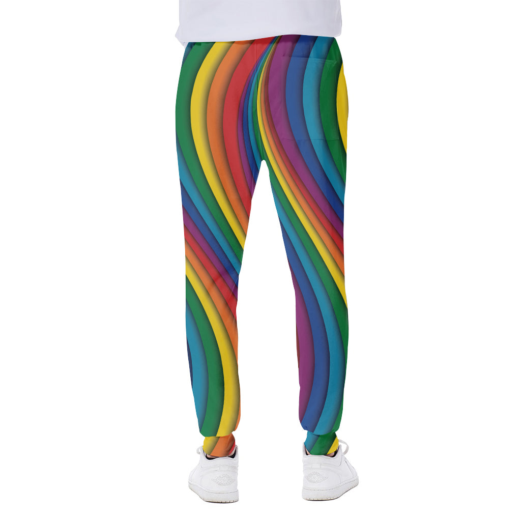Curved Rainbow Pattern Print Scuba Joggers