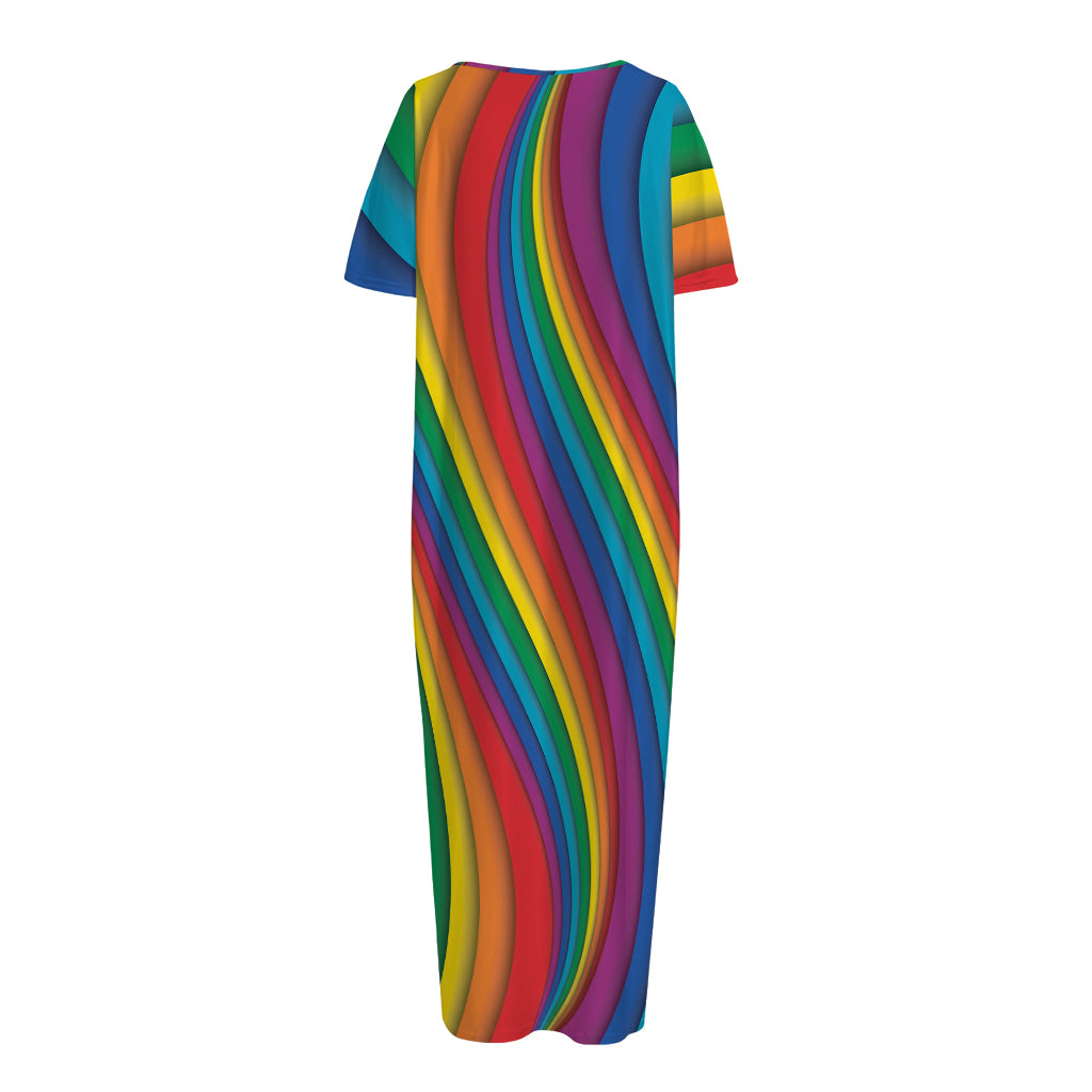 Curved Rainbow Pattern Print Short Sleeve Long Nightdress