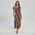 Curved Rainbow Pattern Print Short Sleeve Maxi Dress