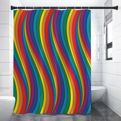 Curved Rainbow Pattern Print Shower Curtain