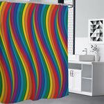 Curved Rainbow Pattern Print Shower Curtain