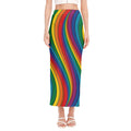 Curved Rainbow Pattern Print Side Slit Maxi Skirt