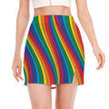 Curved Rainbow Pattern Print Side Slit Mini Skirt