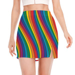 Curved Rainbow Pattern Print Side Slit Mini Skirt
