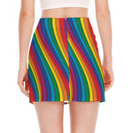 Curved Rainbow Pattern Print Side Slit Mini Skirt