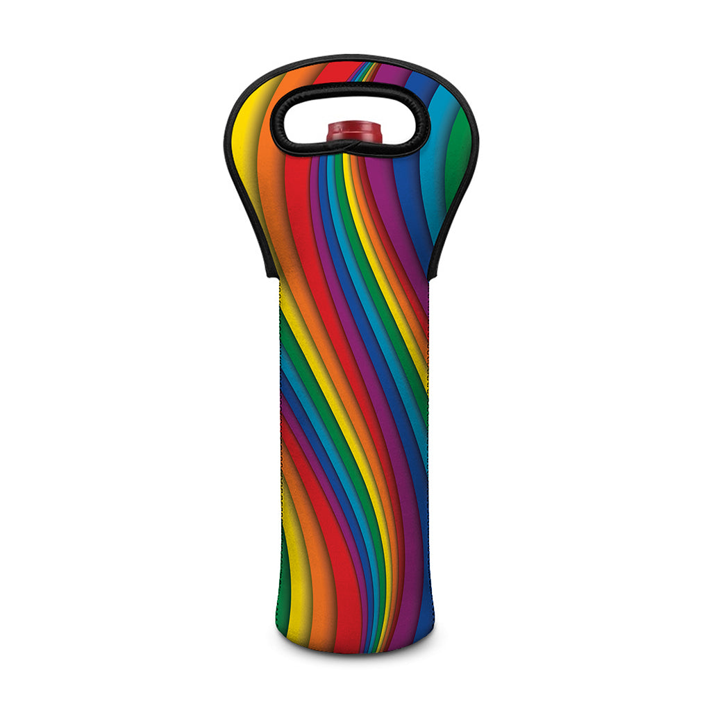 Curved Rainbow Pattern Print Single Neoprene Wine Tote
