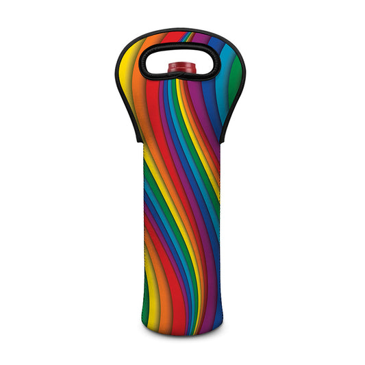 Curved Rainbow Pattern Print Single Neoprene Wine Tote