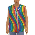 Curved Rainbow Pattern Print Sleeveless Baseball Jersey