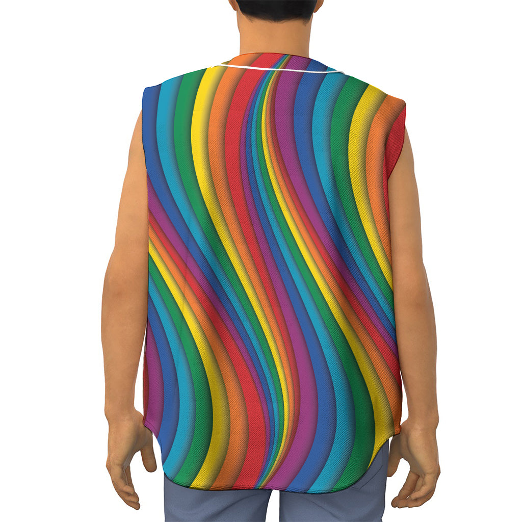 Curved Rainbow Pattern Print Sleeveless Baseball Jersey