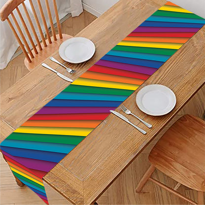 Curved Rainbow Pattern Print Table Runner