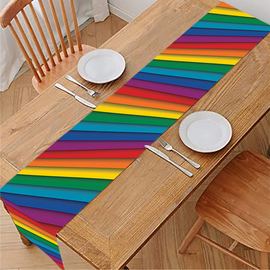 Curved Rainbow Pattern Print Table Runner