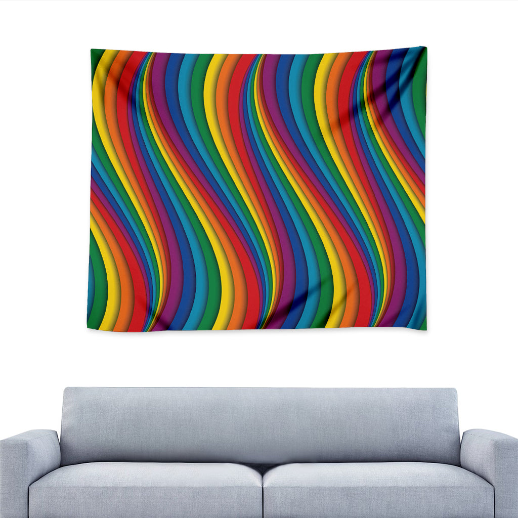 Curved Rainbow Pattern Print Tapestry