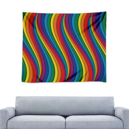Curved Rainbow Pattern Print Tapestry