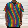 Curved Rainbow Pattern Print Textured Short Sleeve Shirt