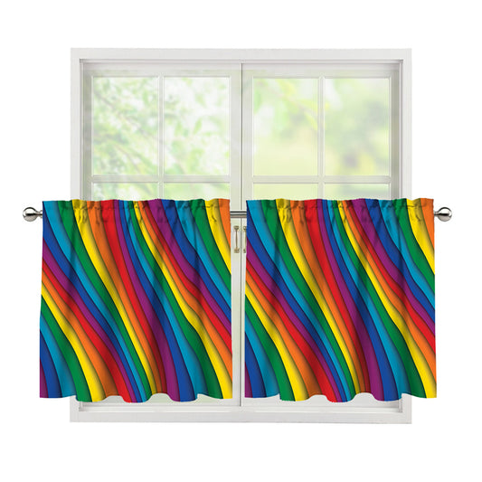 Curved Rainbow Pattern Print Tier Curtains