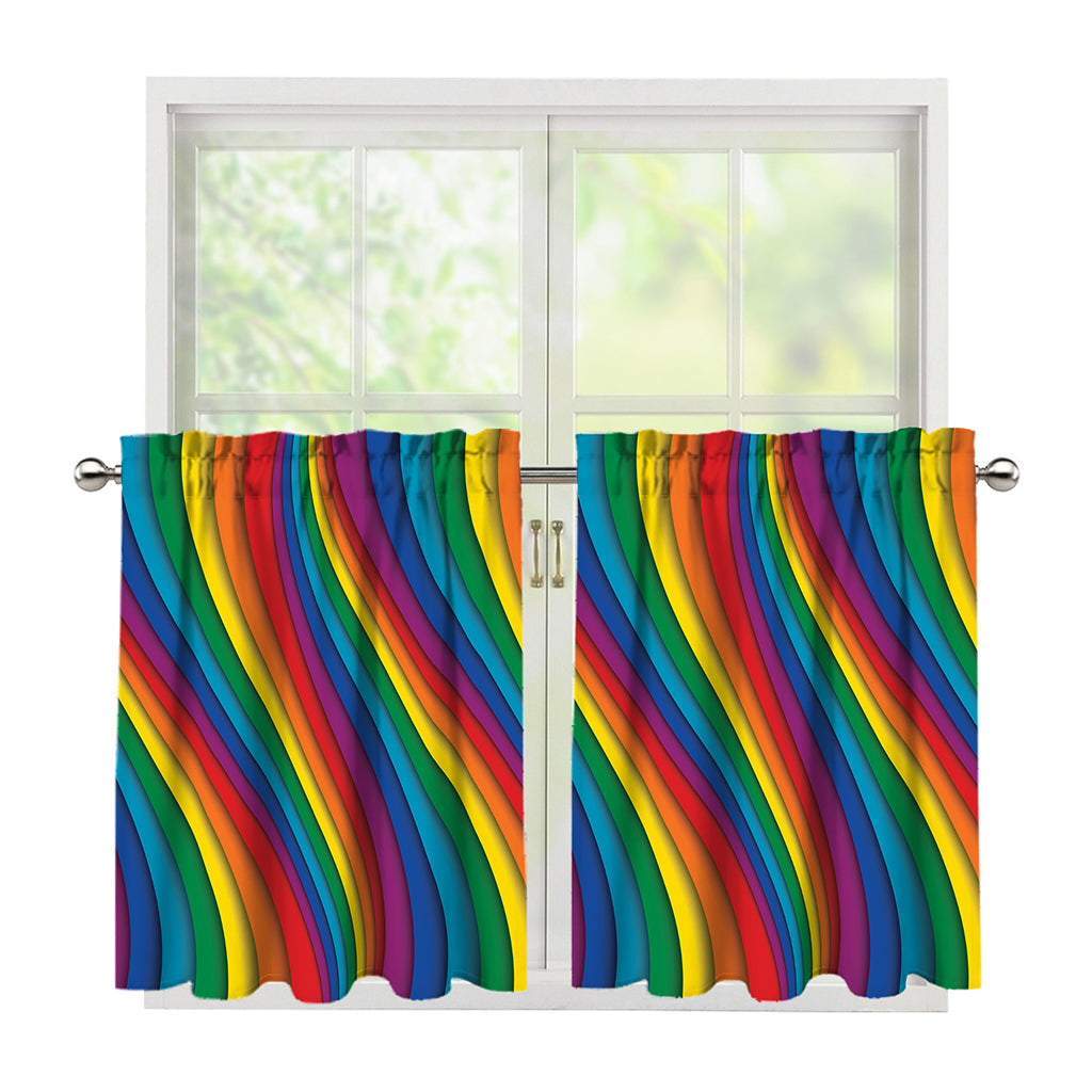 Curved Rainbow Pattern Print Tier Curtains