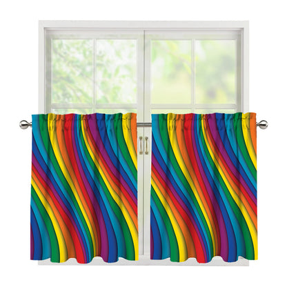 Curved Rainbow Pattern Print Tier Curtains