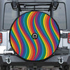 Curved Rainbow Pattern Print Tire Cover With Camera Hole